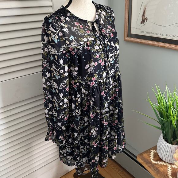 DESIGN LAB Dress Womens Medium Black Floral Chiffon Mini Retro Y2K Fairy Grunge - Picture 4 of 11